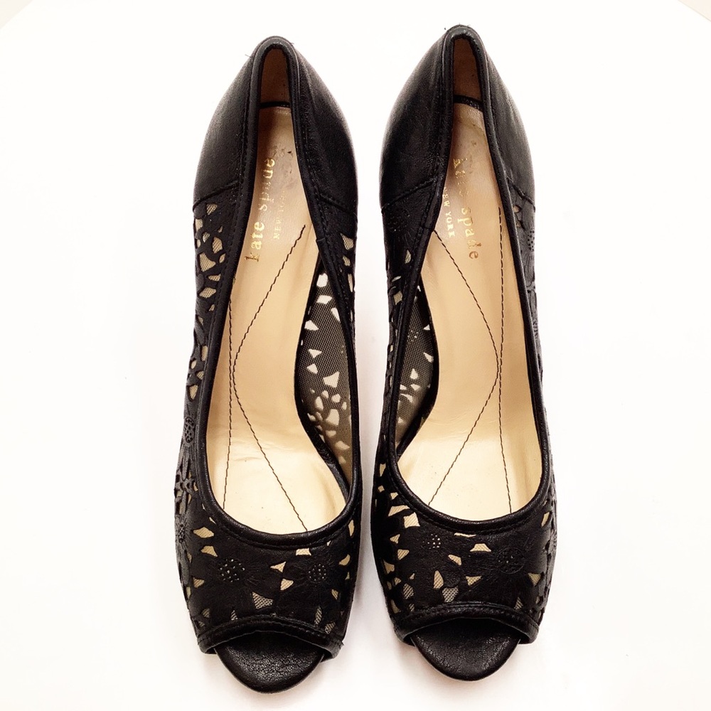 {Kate Spade New York} Leather Lace Peep Toe Heels